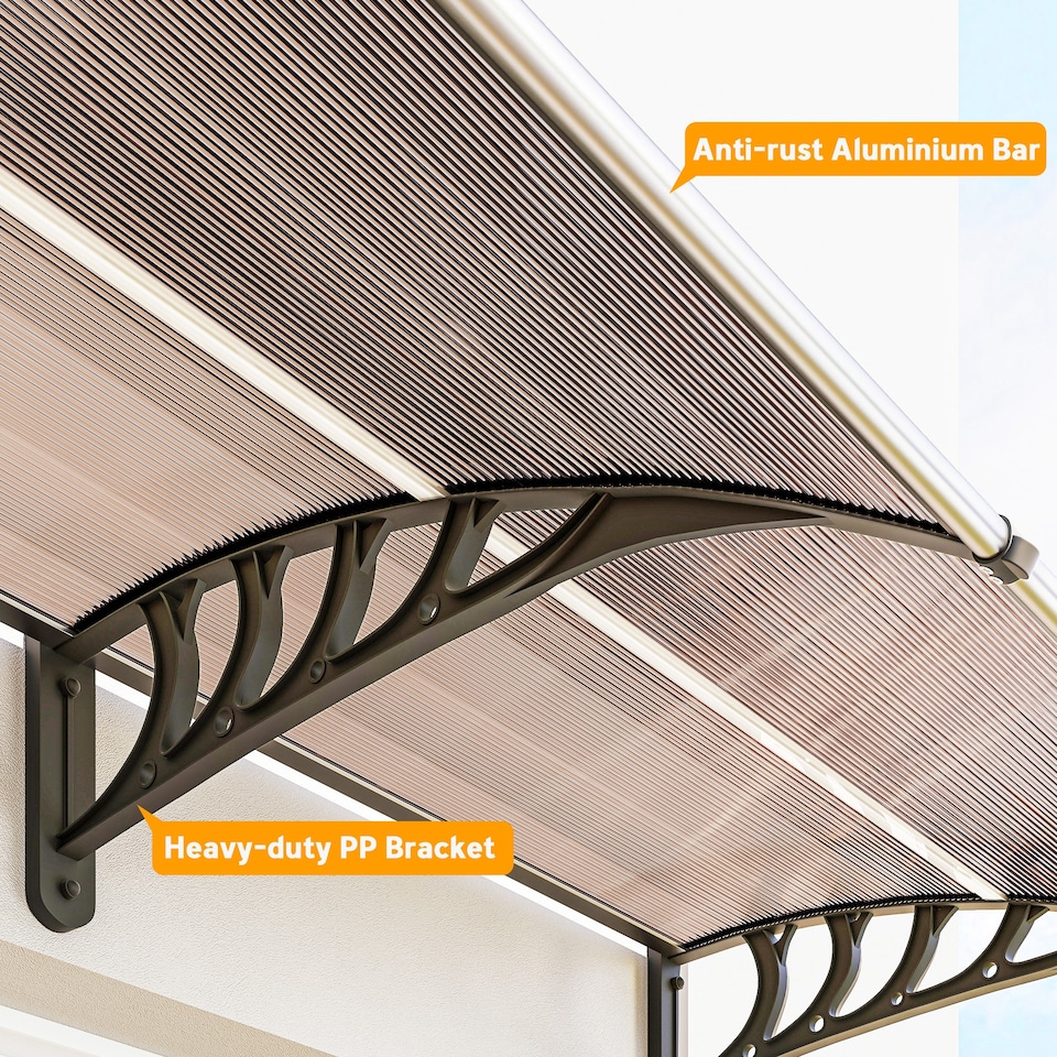 image 1 of Outsunny Door Canopy Outdoor Awning Rain Shelter for Window Porch, Brown | Brown