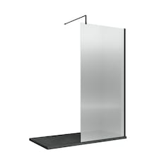 Balterley Modern Bathroom Shower Fluted Toughened Safety Glass Wetroom Screen with Support Bar | Black | Matt Black