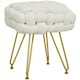 image 1 of HOMCOM Woven Velvet Foot Stool with Steel Legs for Living Room, Cream White Cream