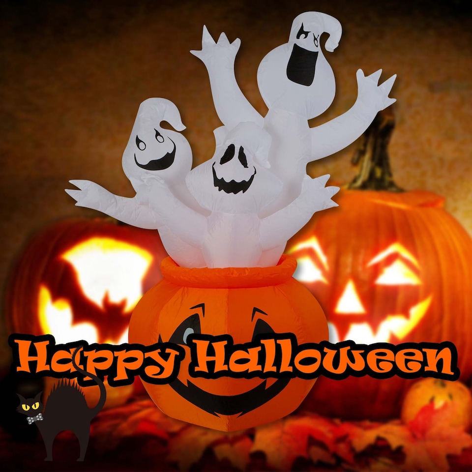 image 1 of PMS Halloween Inflatable Pumpkin Ghosts Decoration - Multicolour 5ft