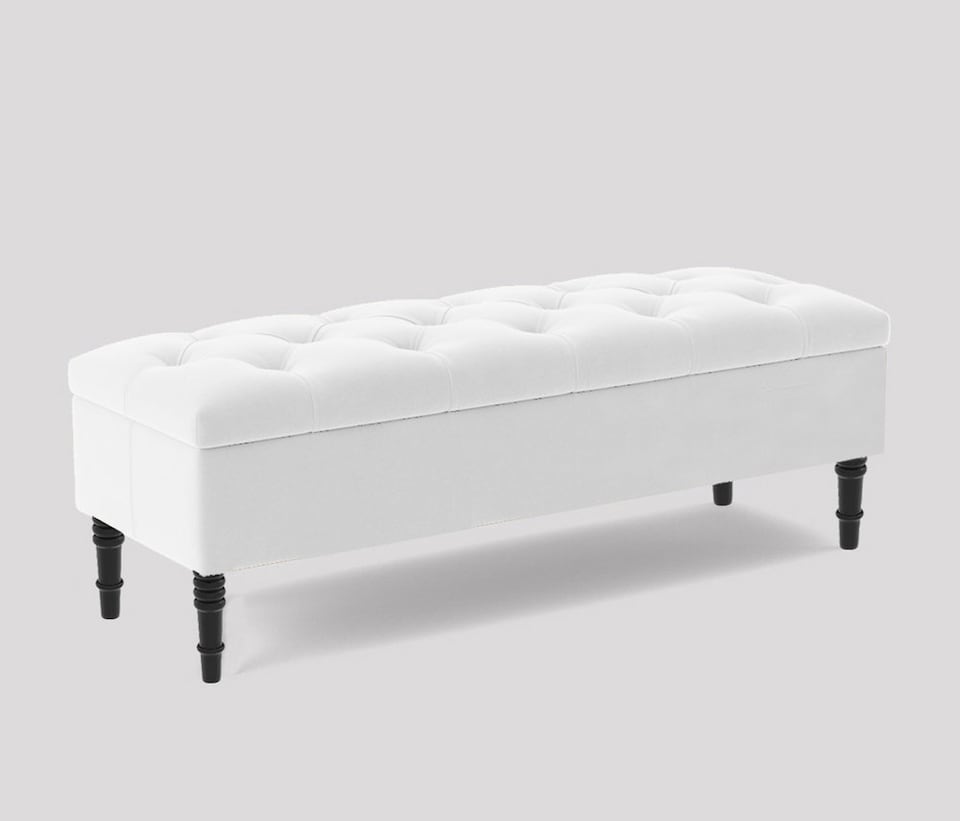 image 1 of Alyana 90cm Wide Tufted Rectangle Ottoman Storage Bench - Upholstery Velvet Shoe Bench with Turned Wooden Legs