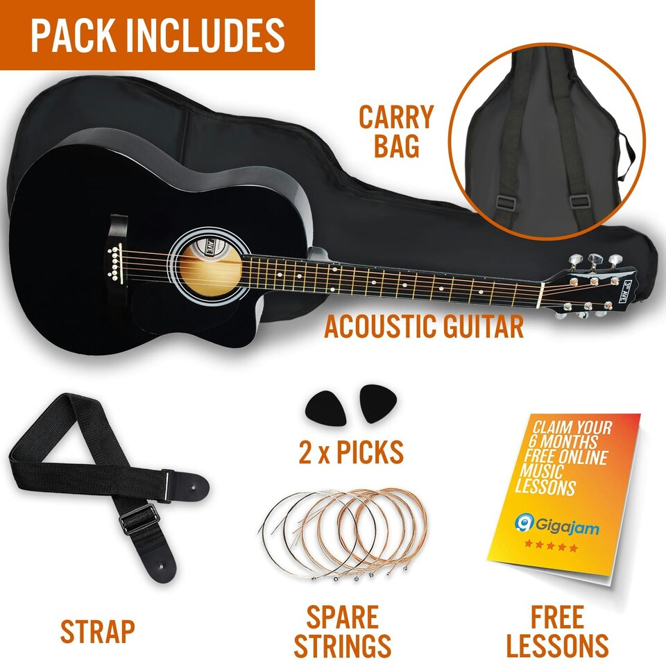 image 1 of 3rd Avenue Full Size Cutaway Acoustic Guitar Pack Black