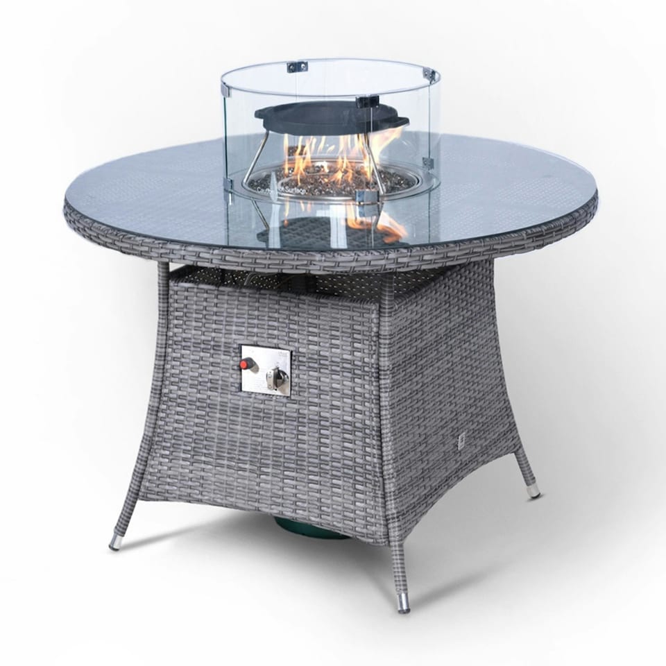 image 1 of Giardino Fire Pit 4 Seater Round Rattan Dining Table Brown