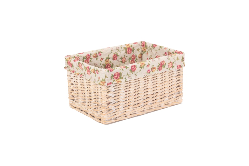 image 1 of Extra Large Antique Wash Garden Rose Lined Storage Basket | Multi | Garden Rose