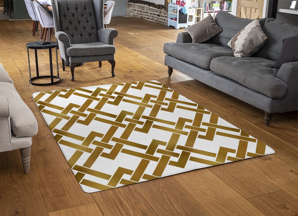 image 1 of Gold Geometric Chain Rug | Multi