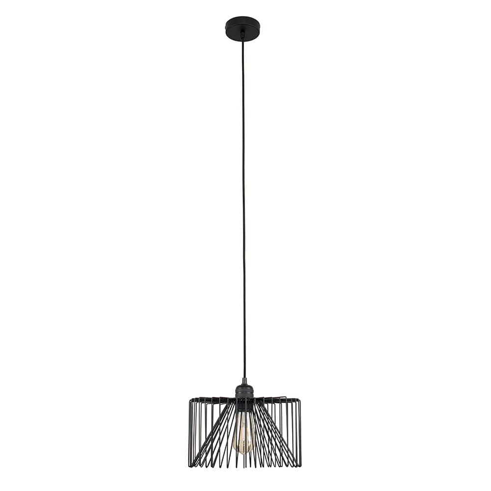 ValueLights Casco Black Ceiling Light Pendant Black Wire Shade