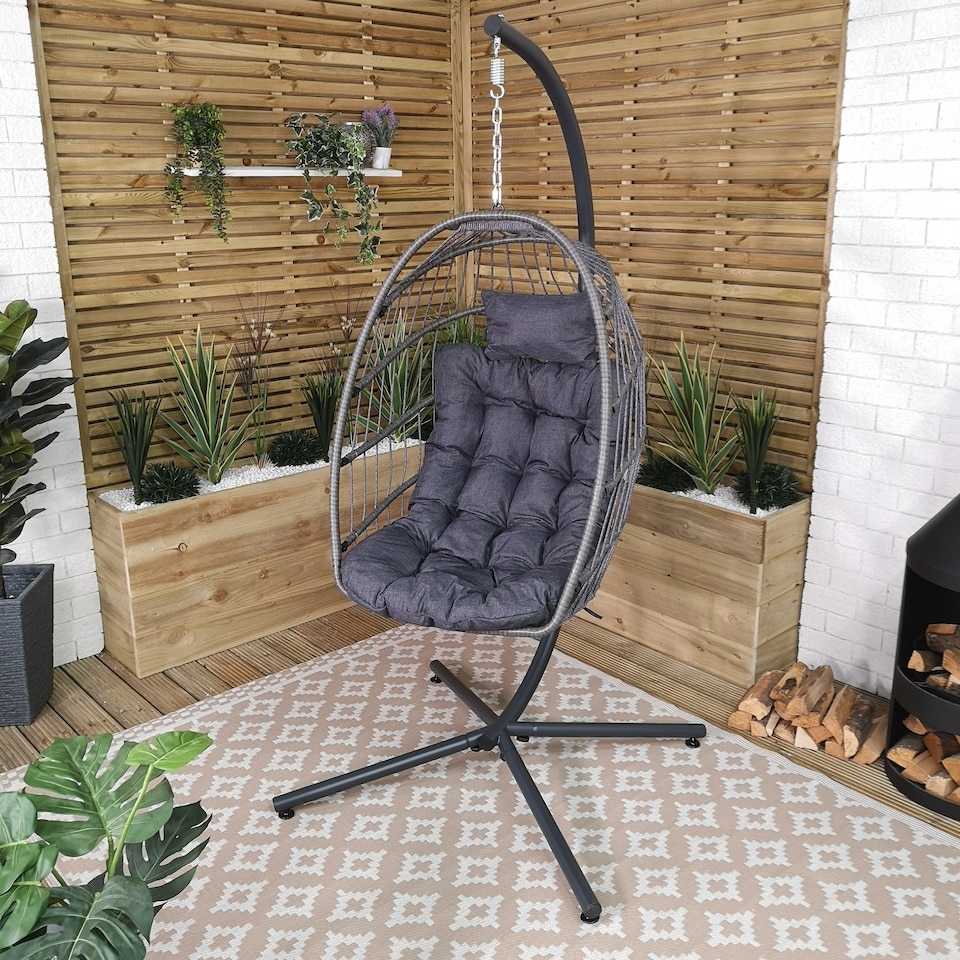 image 1 of Grey Hanging Egg Chair With Stand & Waterproof Cover | Grey | Grey