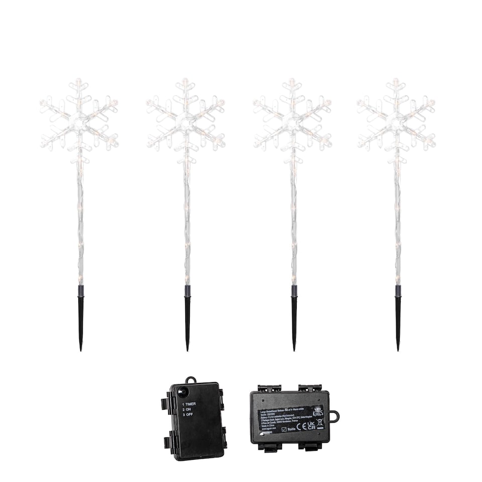 image 1 of 43cm Set of 4 Light up Large Snowflake Christmas Garden Path Lights with 64 Warm White LEDs