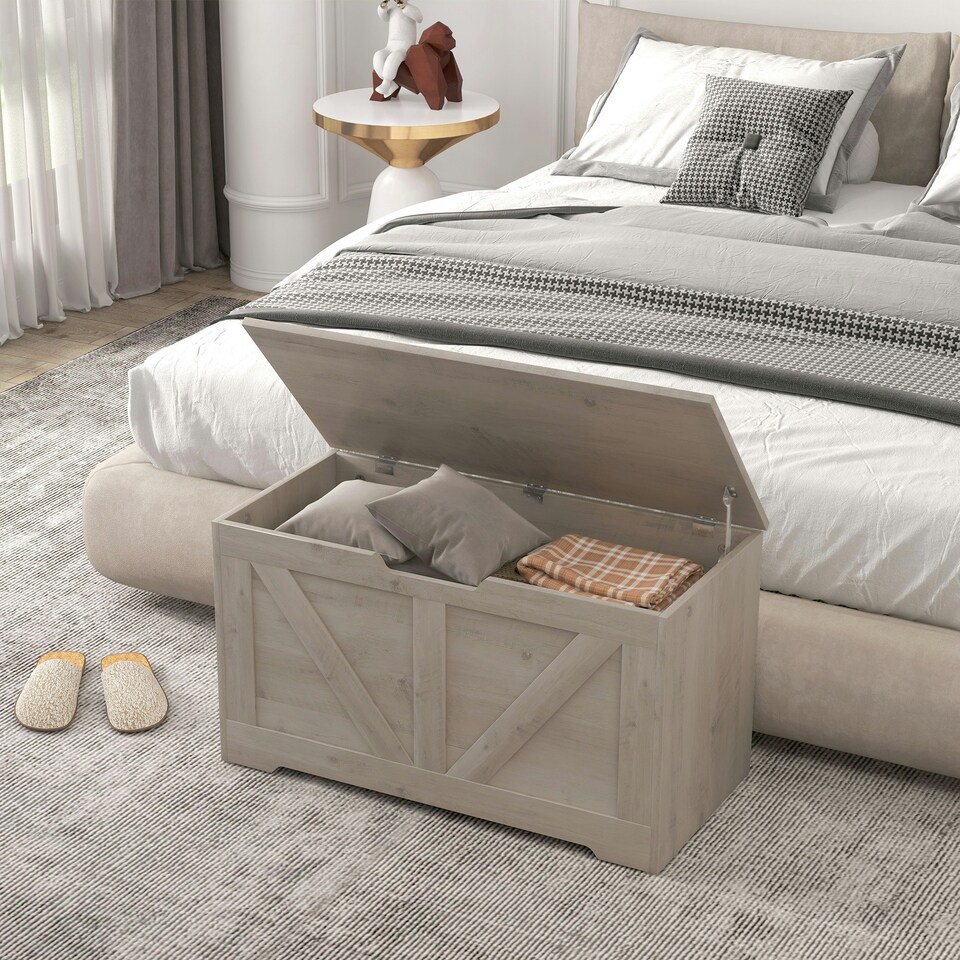 image 1 of HOMCOM Storage Trunk for Living Room, with Safety Hinges, 80cm, Grey