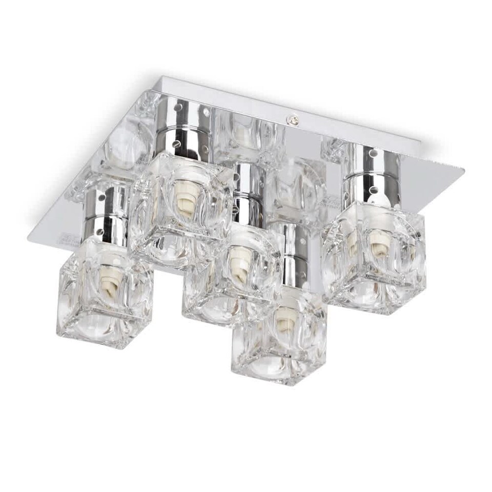 image 1 of ValueLights Ritz Ice Cube Polished Silver Semi-Flush Light & Bulb | Chrome