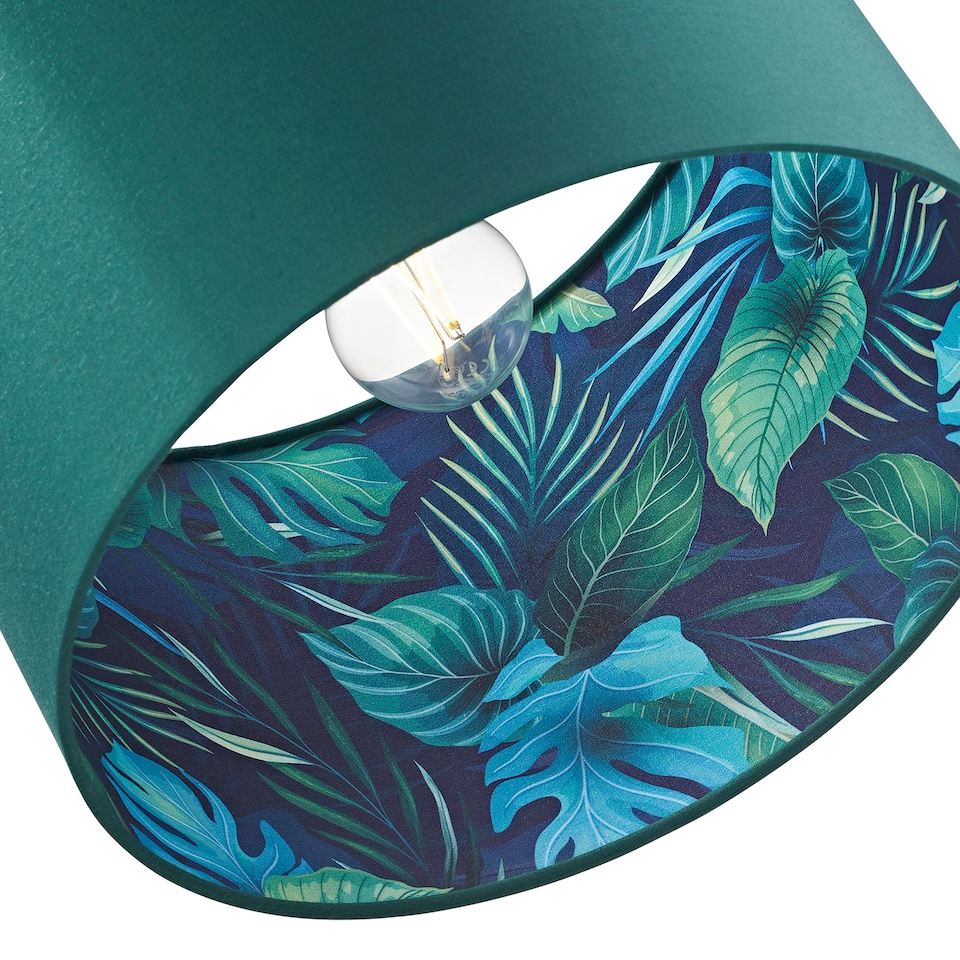 image 1 of Stylish Forest Green Cotton Fabric Lamp Shade with Inner Jungle Palm Tree Print | Green