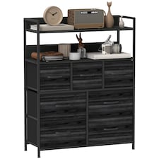 HOMCOM Bedroom Chest of Drawers, Fabric Dresser with 7 Drawers, Storage Organiser Unit with Open Shelves and Metal Frame for Living Room, Entryway, Black | Black | Black