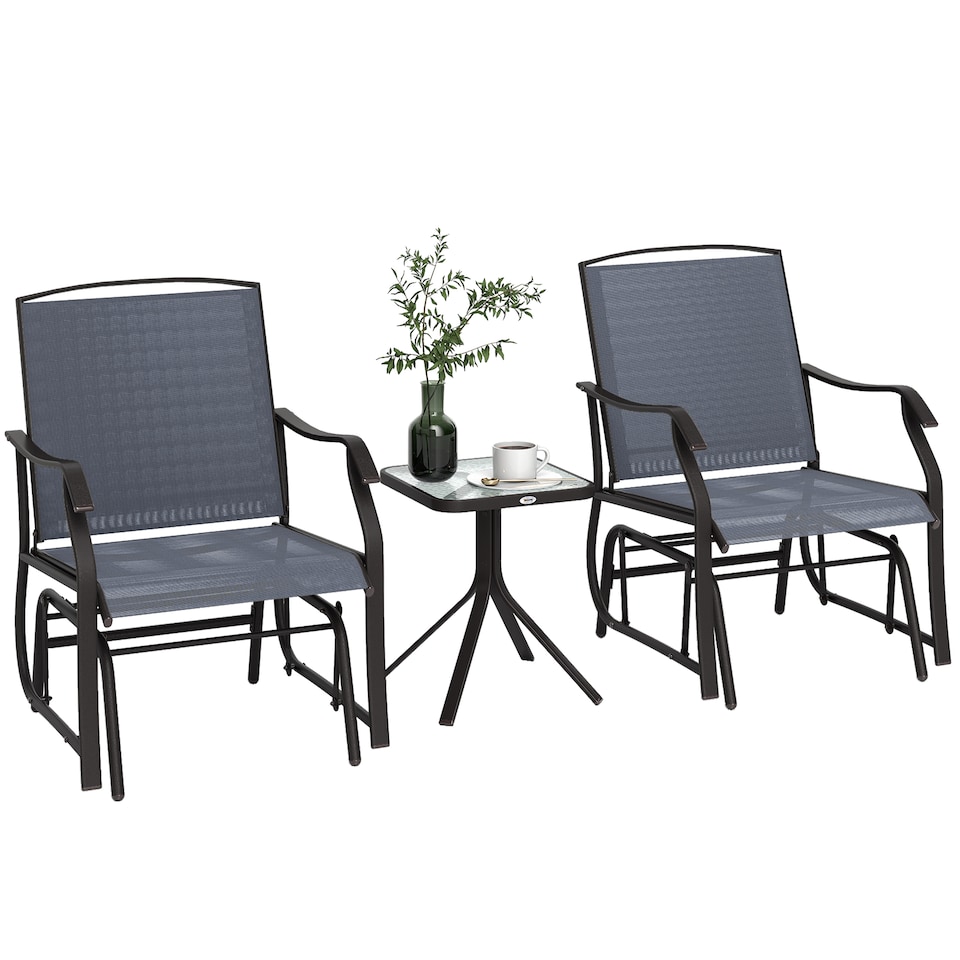image 1 of Outsunny Glider Rocking Chair & Table Set 2 Single Seaters Rocker Garden Swing Chair Patio Furniture Bistro Set Grey