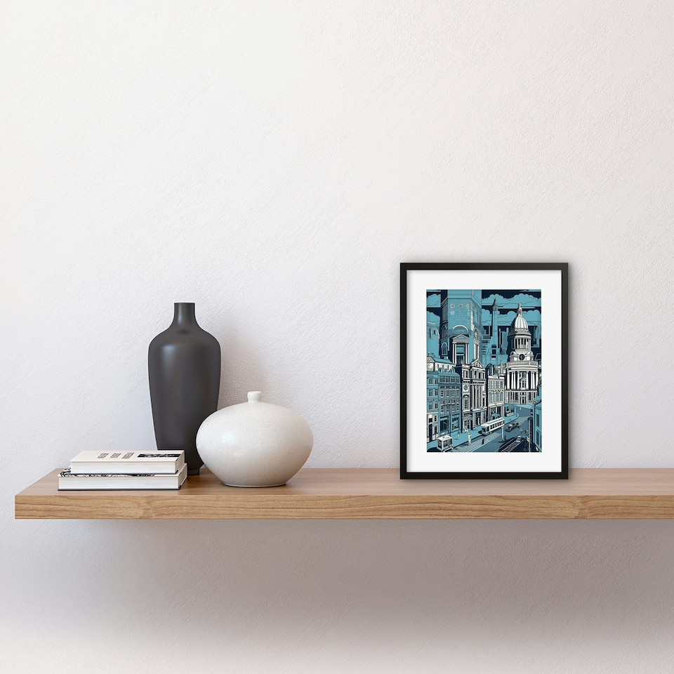 image 1 of Belfast Cityscape City Centre Hall Style 9x7" Black Framed Wall Art Print