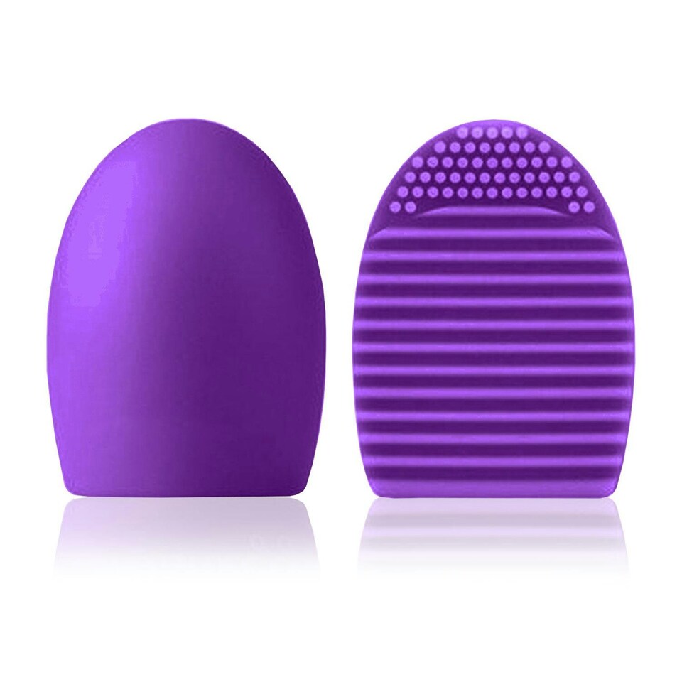image 1 of Silicone Egg Sponge Scrubber Make-Up Brush Cleaner, Purple