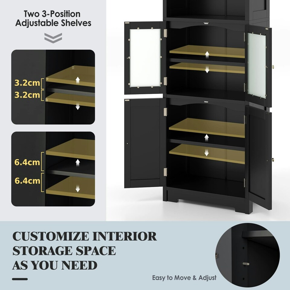image 1 of COSTWAY Bathroom Storage Cabinet 2 Doors Display Organizer Black Black