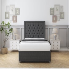 Sloomy Montana Graphite Dumfries Divan Bed With Mattress 2 Drawers Footend With 26" Strutted Headboard 4' Small Double | Grey | Graphite | Small Double | 1