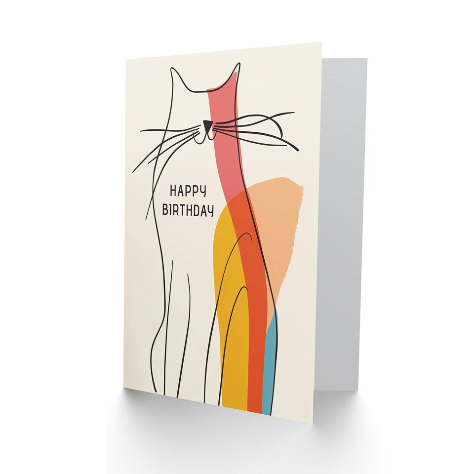 image 1 of Modern Line Drawing Cat Silhouette Colourful Birthday Card