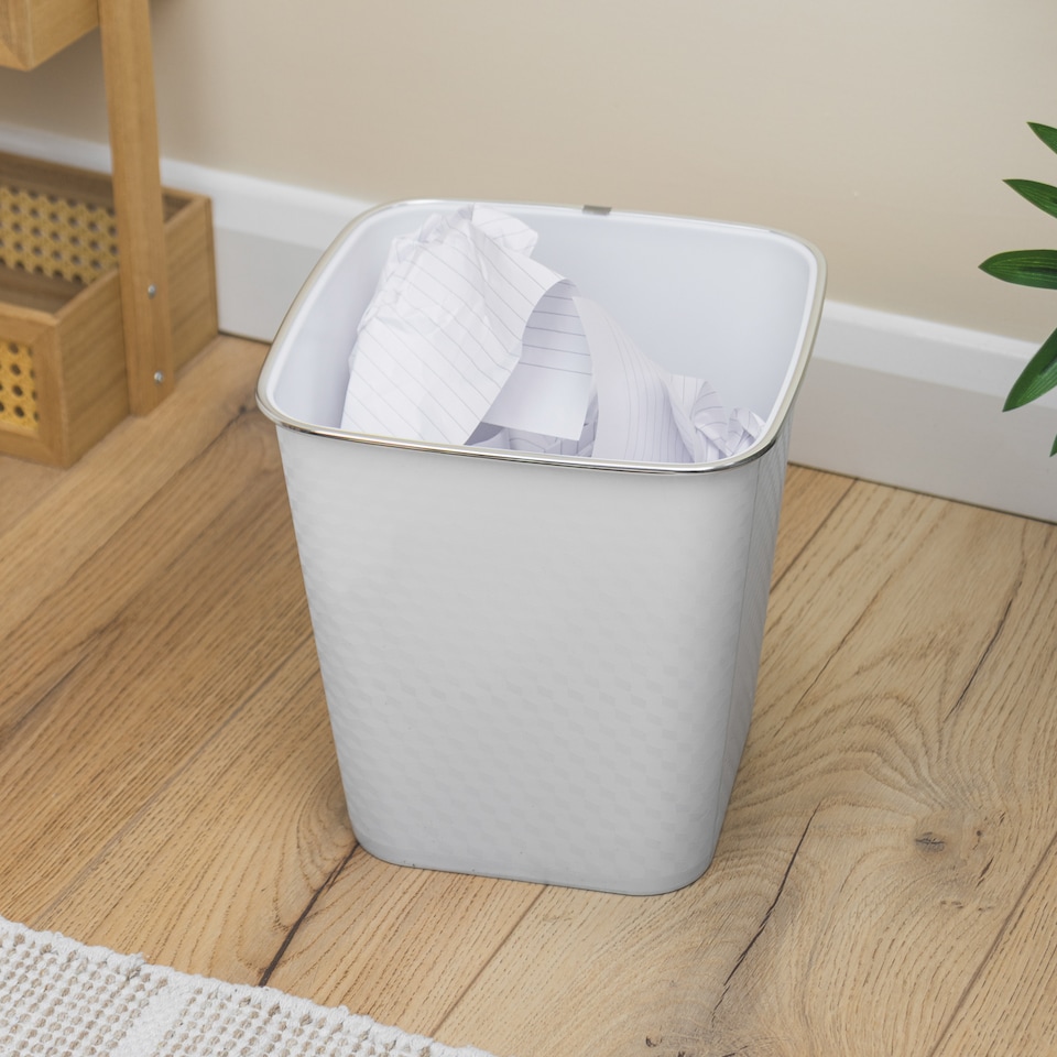 image 1 of JVL Glaize Square Waste Bin 8L Set of 2 Bathroom Bedroom Office White