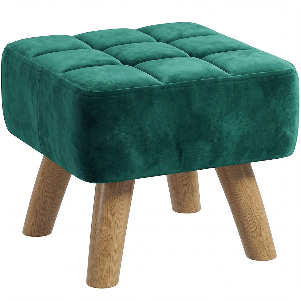 image 1 of HOMCOM Modern Footstool, Fabric Foot Rest with Rubber Wood Legs, Dark Green