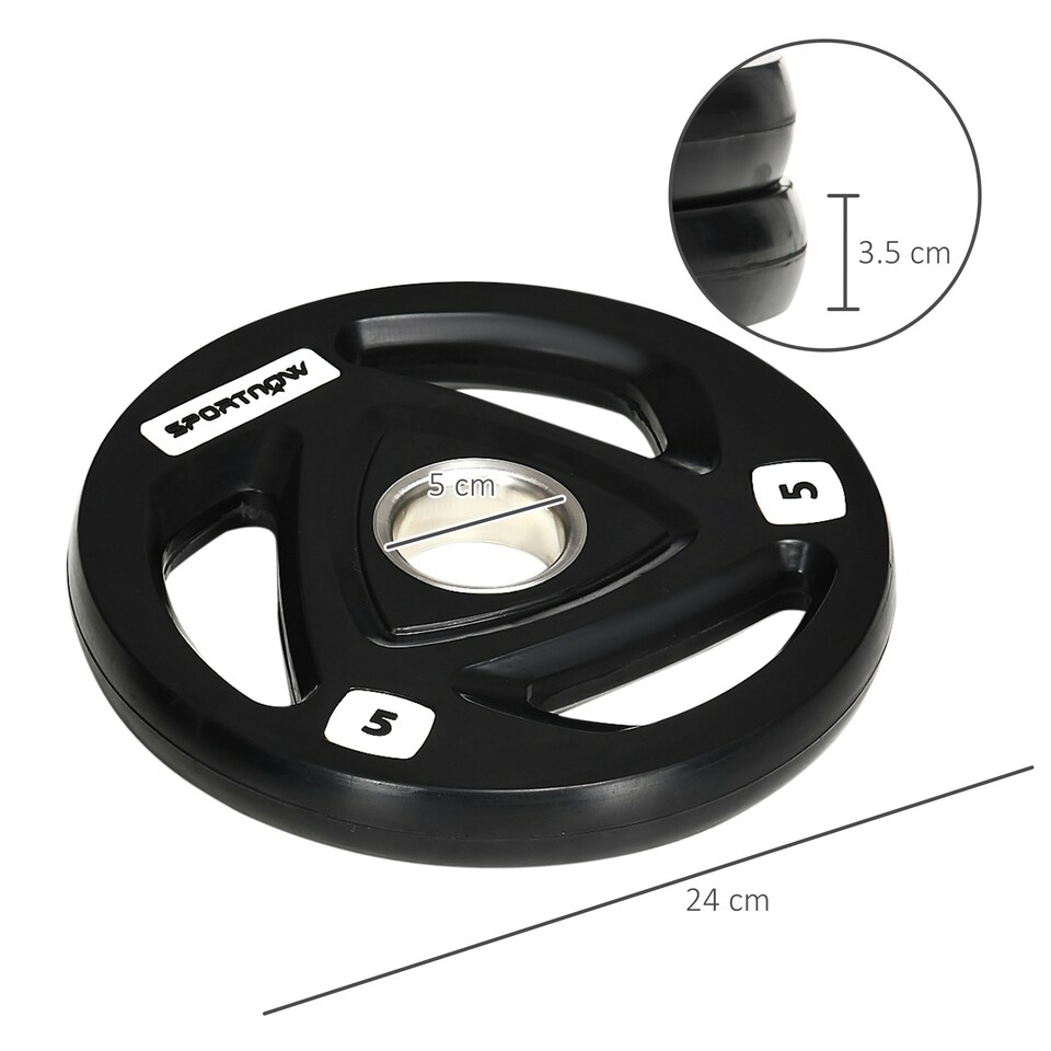 image 1 of SPORTNOW Two 5kg Olympic Weight Plates for Barbell, with Tri-Grips