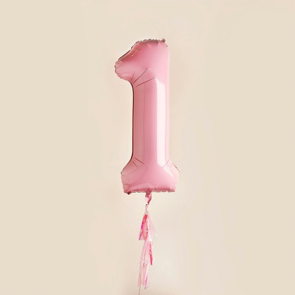 Pastel Pink '1' Foil 40" Balloon & Tassels