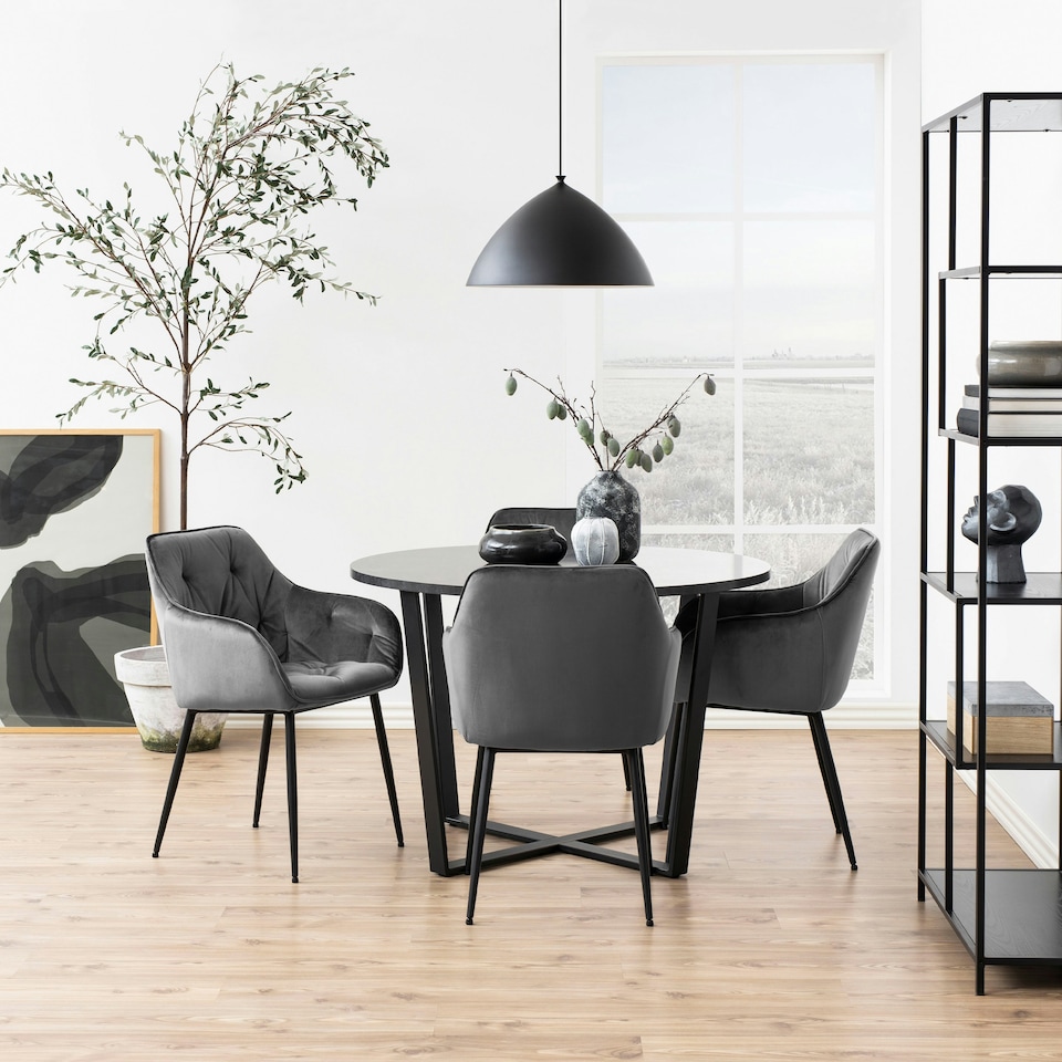 image 1 of Amble Round Dining Table with Black Marble Melamine Top & Black Legs