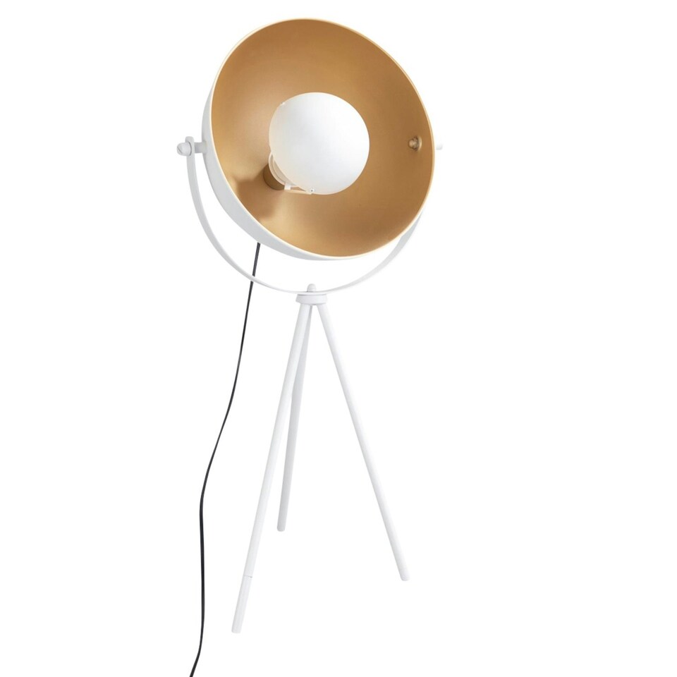 image 1 of Pair of Retro White Tripod Table Lamps White | Gold