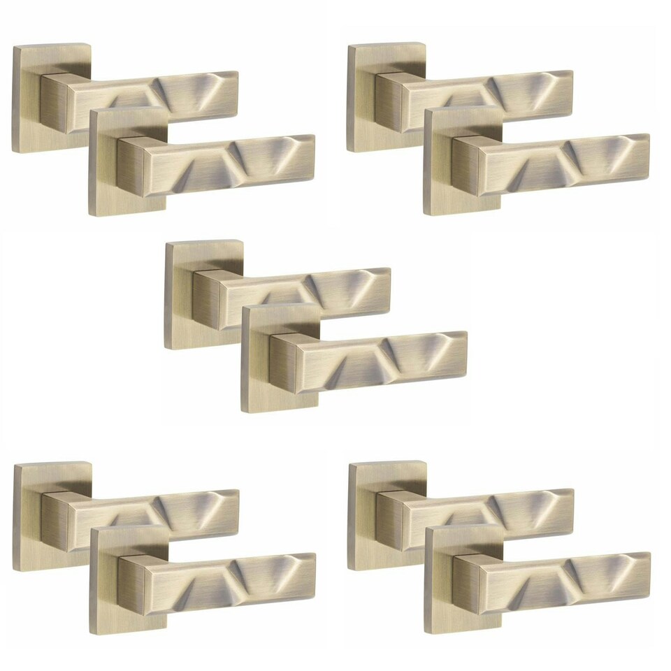 image 1 of Golden Grace 5 Pairs Modern Nova Premium Design Door Handles on Square Rose in Antique Brass Finish Gold