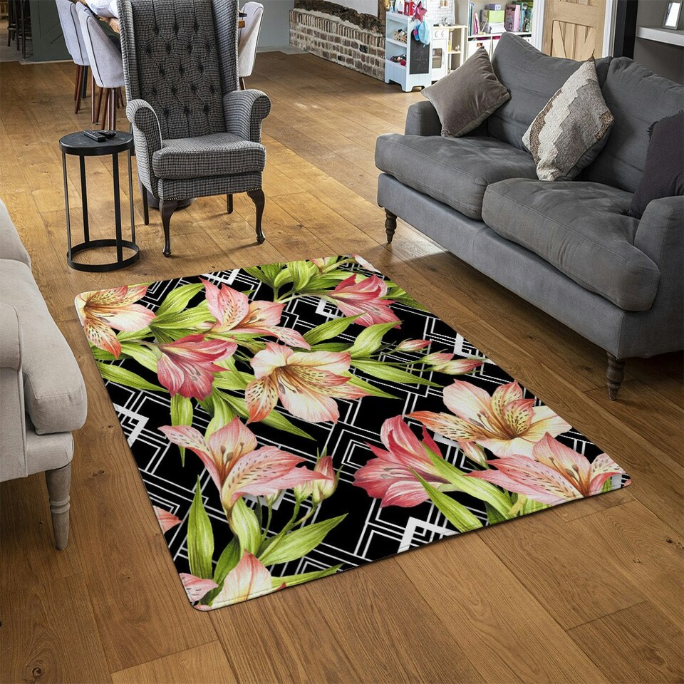 image 1 of Bright Plants on Geometric Background (Rug) Multi | XL: 160x230cm