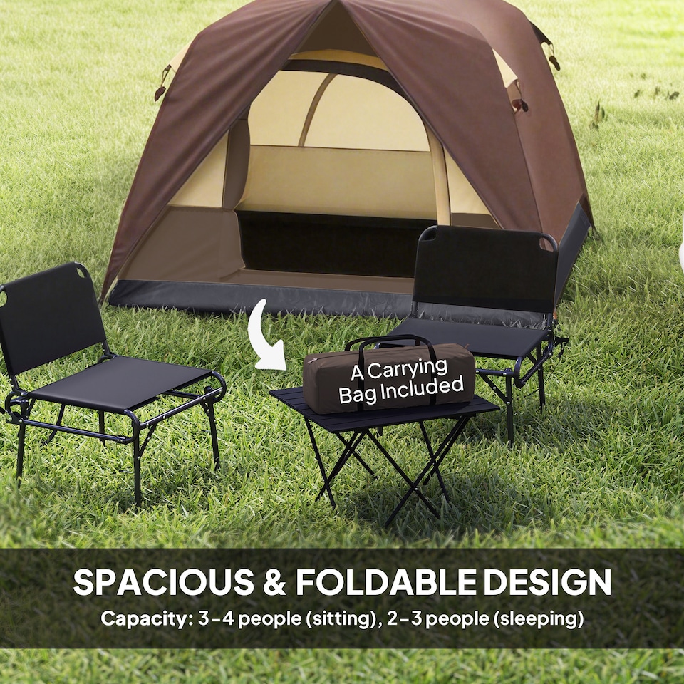 image 1 of Outsunny 3-4 Person Camping Tent, Easy Set Up, Waterproof Dome Tent, Brown
