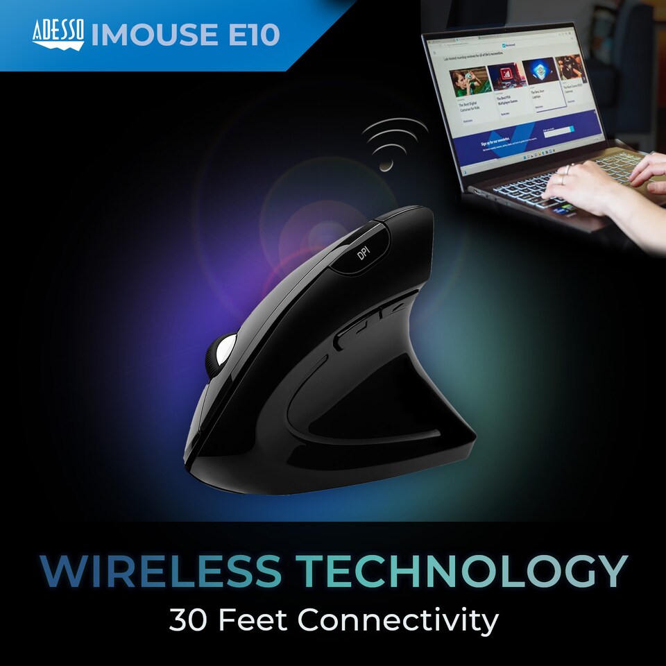 image 1 of Adesso Wireless Vertical Ergonomic Optical Mouse