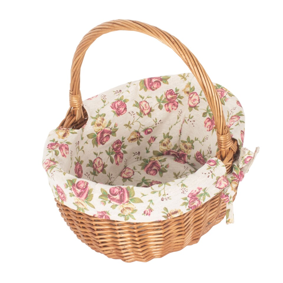 image 1 of Double Steamed Oval Shopping Basket With Rose Lining | Multi | Garden Rose | S