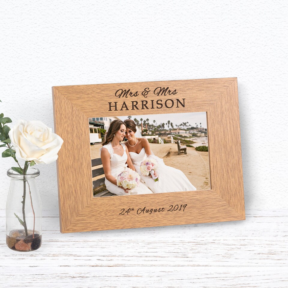 image 1 of Personalised Mr and Mrs Wedding Day Wood Picture Frame 6 x 4