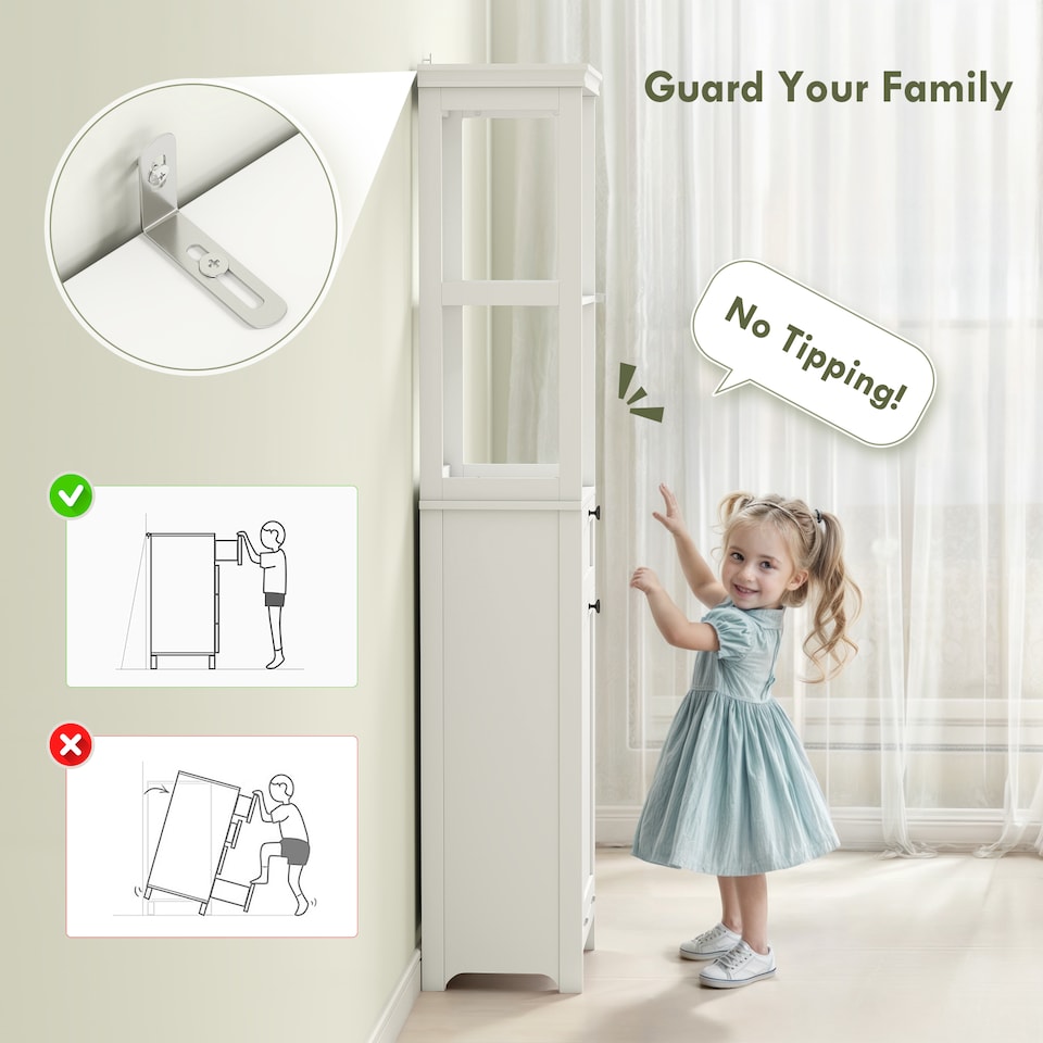 image 1 of HOMCOM Tall Bathroom Cabinet with Removable Laundry Basket, Slim Bathroom Storage Unit with Tilt-Out Laundry Cabinet, 2 Open Shelves and Drawer, 40 x 30 x 165 cm, White | White | White