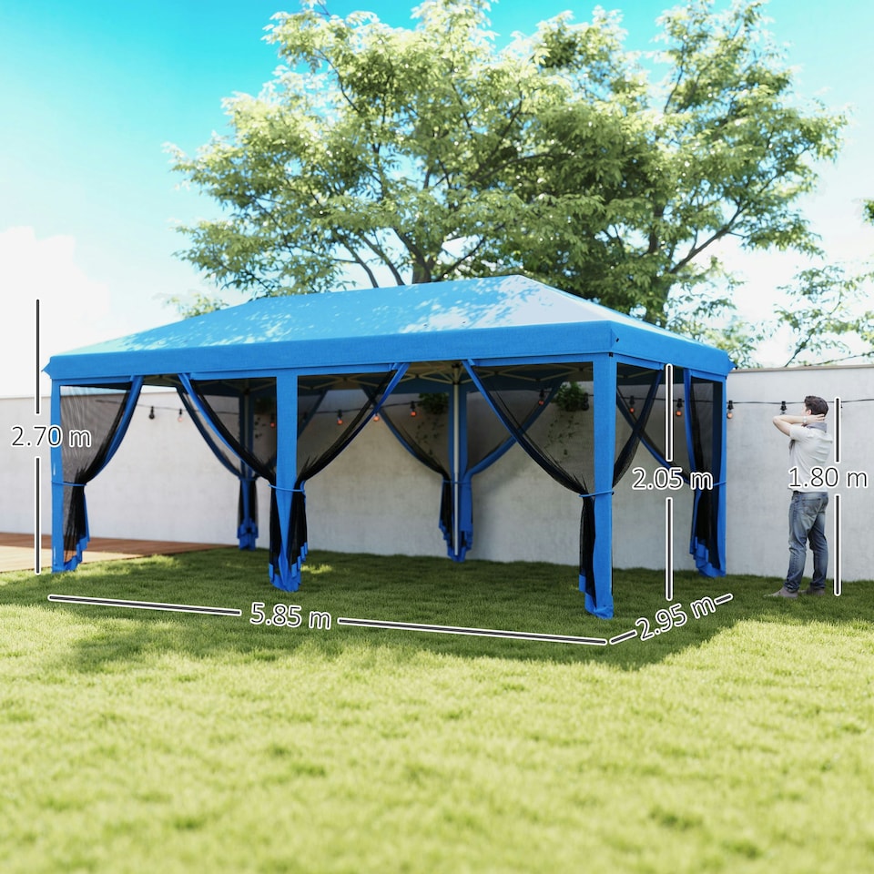 image 1 of Outsunny 6 x 3(m) Pop Up Party Tent Canopy with 6 Removable Sidewalls Blue
