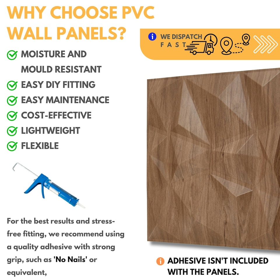 image 1 of NOVECRAFTO Geometric Diamond 3D Wall Panels – 6 Sheets Covering 1.5 sqm (16.15 sqft) – Matte PVC Cladding Panels 50x50cm Diamond Design | Black