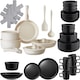 image 1 of Kitchen starter set for 6 people with crockery, pots and more | Black | black/white | 1