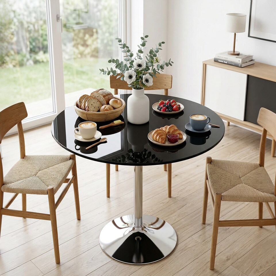 image 1 of HOMCOM Round Bar Table, Dining Table with Tempered Glass Top and Steel Frame