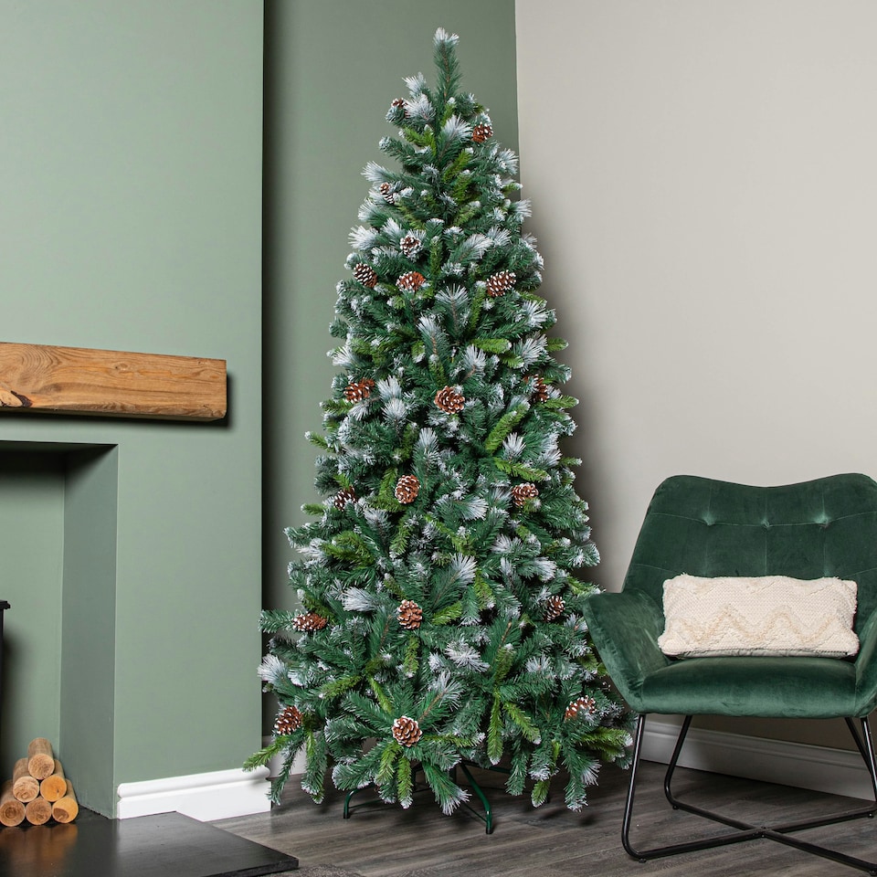 image 1 of 7ft (2.1m) Frosted Glacier Pine Snow Tipped Christmas Tree with Pinecones and 956 Tips