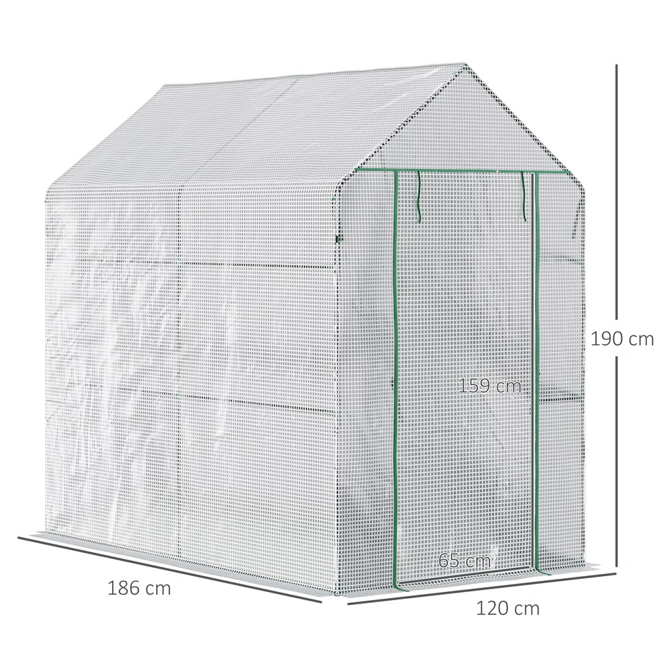 image 1 of Outsunny Walk in Greenhouse wShelves Steeple Grow House White