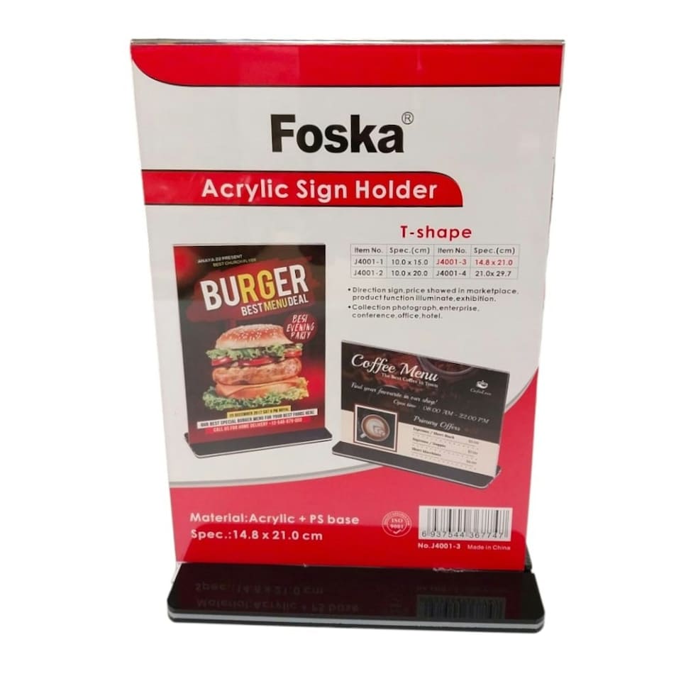 image 1 of Vertical Design T-Shape Acrylic Sign Holder 14.8 x 21cm