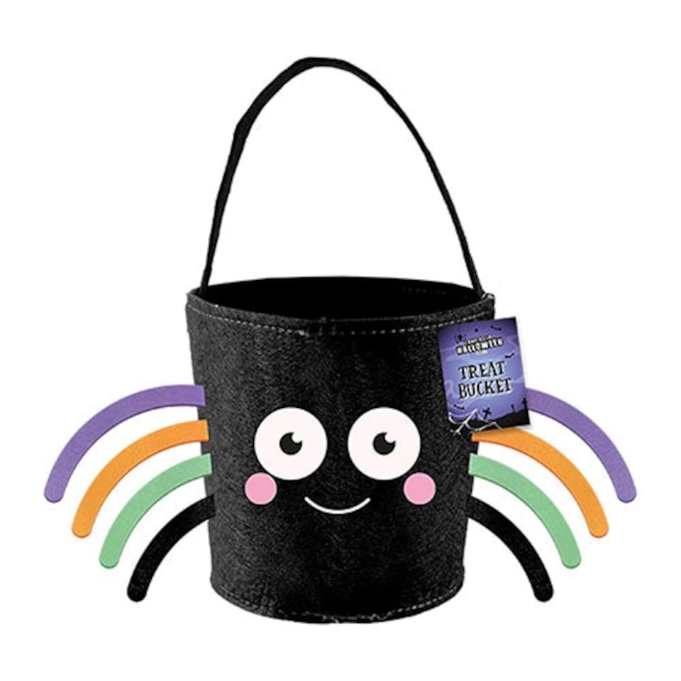 Black Spider Halloween Felt Treat Bucket 29.5cm
