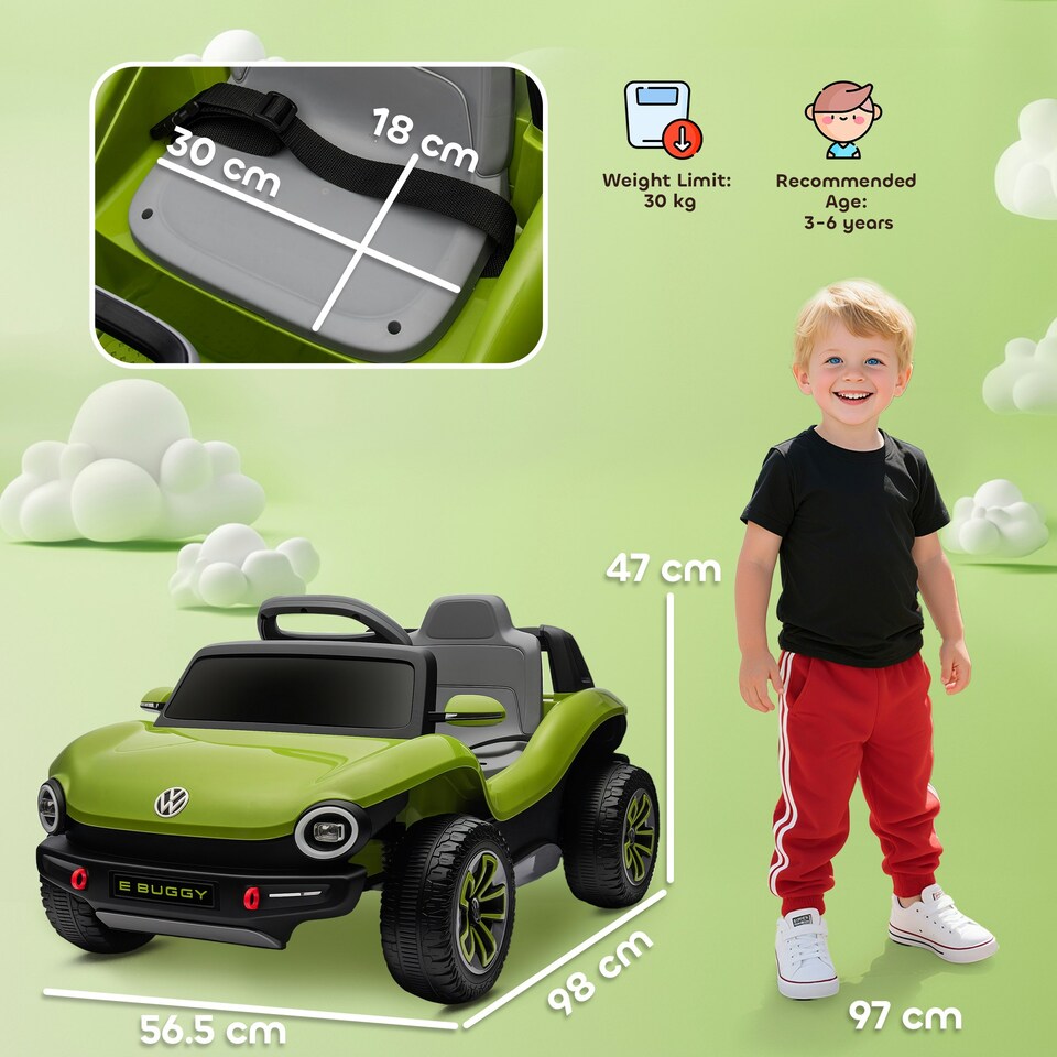 image 1 of AIYAPLAY Volkswagen Licensed Kids Electric Car w/ Remote, Suspension, Green