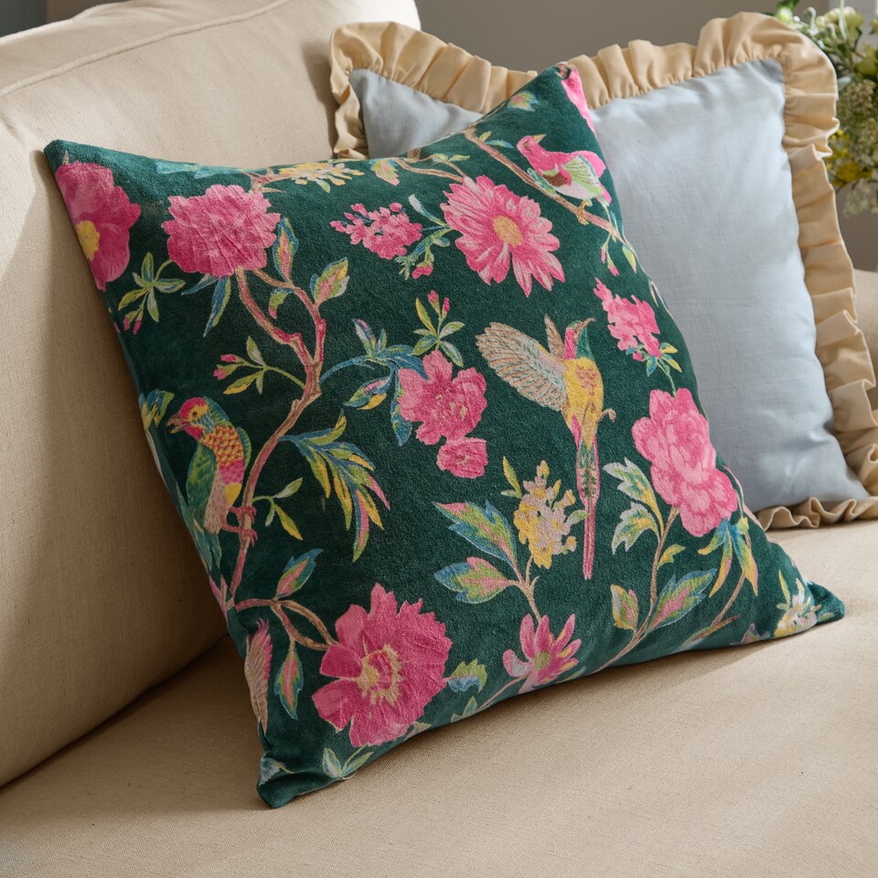 image 1 of Wylder Aviary Cotton Velvet Cushion