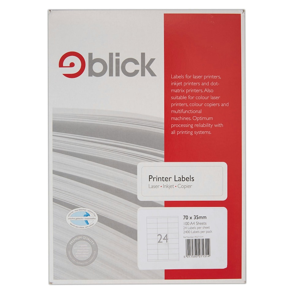 image 1 of Blick 24 Up, 70mm x 35mm, Rectangular, White, 2400 Labels