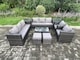 image 1 of Fimous Outdoor Lounge Sofa Set Wicker PE Rattan Garden Furniture Set with 2 Armchairs Oblong Coffee Table 2 Side Tables 2 Small Footstools Dark Grey Mixed