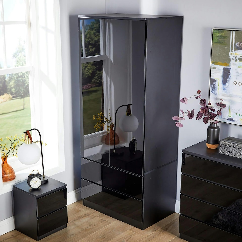 image 1 of Wardrobe 2 Door 2 Drawer Storage Cabinet Modern Home Bedroom Furniture White