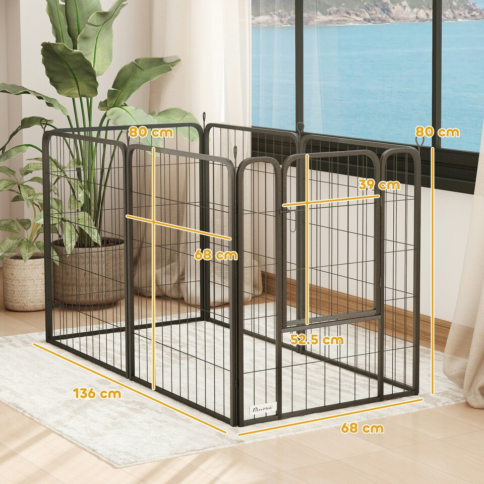 image 1 of PawHut Six-Panel Dog Playpen with Door, for Indoor, Outdoor, 80cm Tall