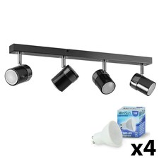 ValueLights 4 Way Straight Bar Ceiling Spotlight Fitting in a Black Chrome Finish - Complete 5w GU10 LED Bulbs 6500K Cool White